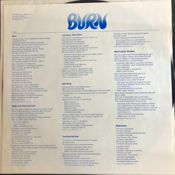 Vintage Deep Purple Burn Vinyl Record Warner Bros. 1994 Untested Used - Picture 8 of 8